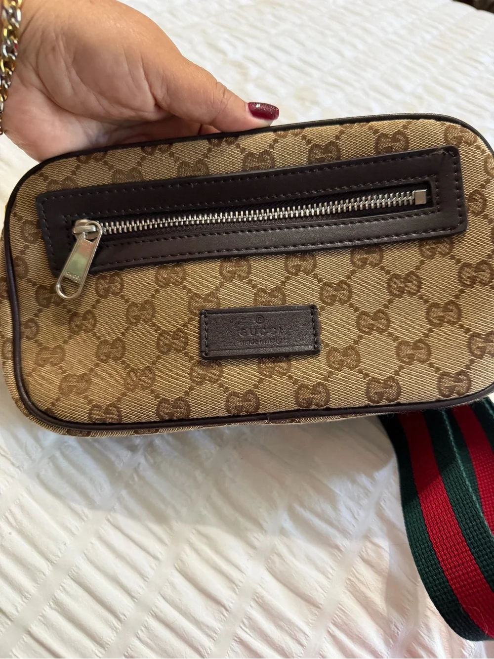 Gucci Beige Canvas Interior Crossbody with Brown Leather Trim